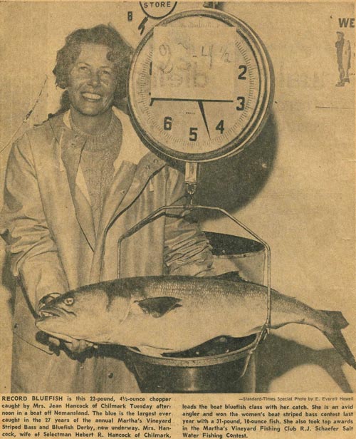 Jean Hancock with a 23.45-pound bluefish from the 1972 Derby.